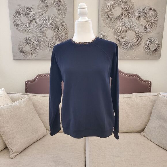 🌹 J. CREW 🌹 Woven Ruffleneck Leopard Print Pullover sweatshirt - [XL, Black] - Picture 2 of 10